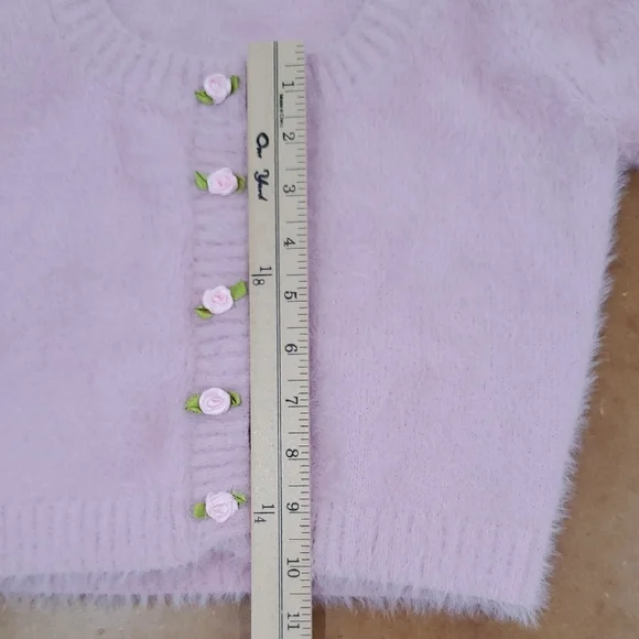 Fuzzy knit Pink cropped cardigan Sweater Sz S Cottage core 90s inspired - Picture 9 of 16